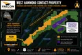 Map of Falcon Gold’s West Hammond Contact Property near Atikokan, Ontario, showing mining claims and Hammond Reef deposit.
